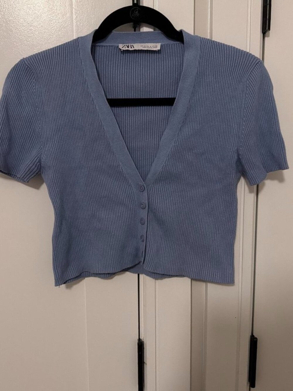 Zara blue ribbed knit cropped cardigan